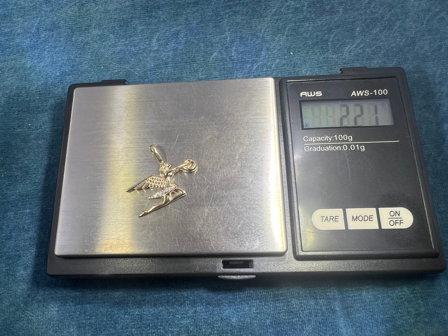 14k Gold "Angel of Speed" Hood Ornament Pendant w Diamonds