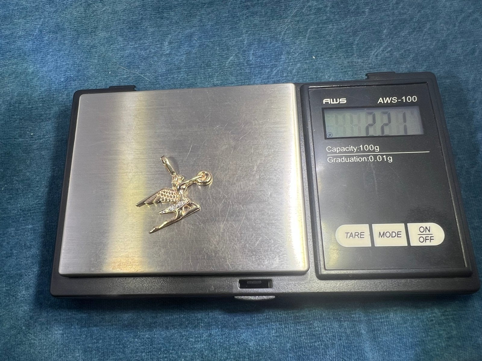 14k Gold "Angel of Speed" Hood Ornament Pendant w Diamonds