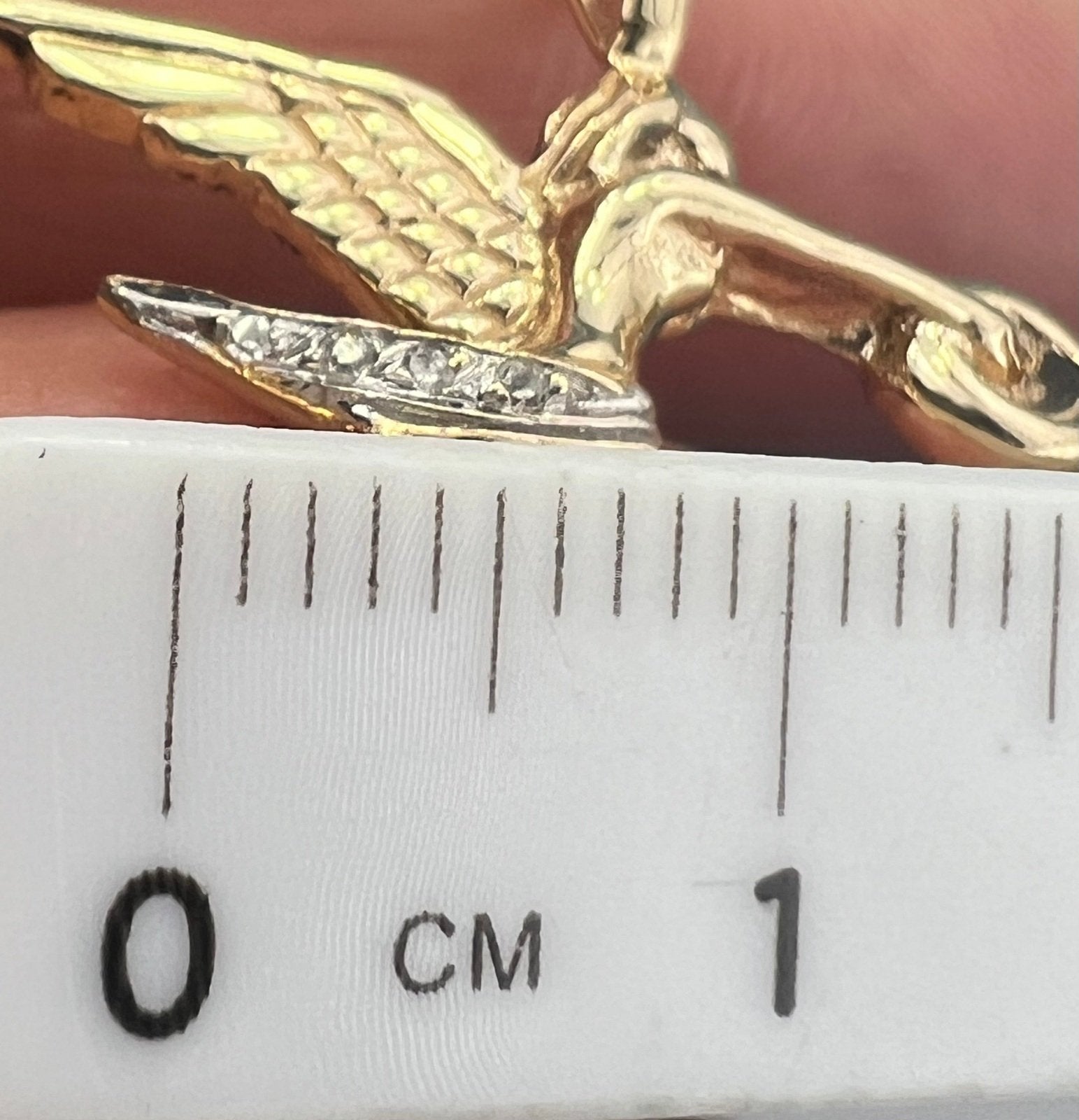 14k Gold "Angel of Speed" Hood Ornament Pendant w Diamonds