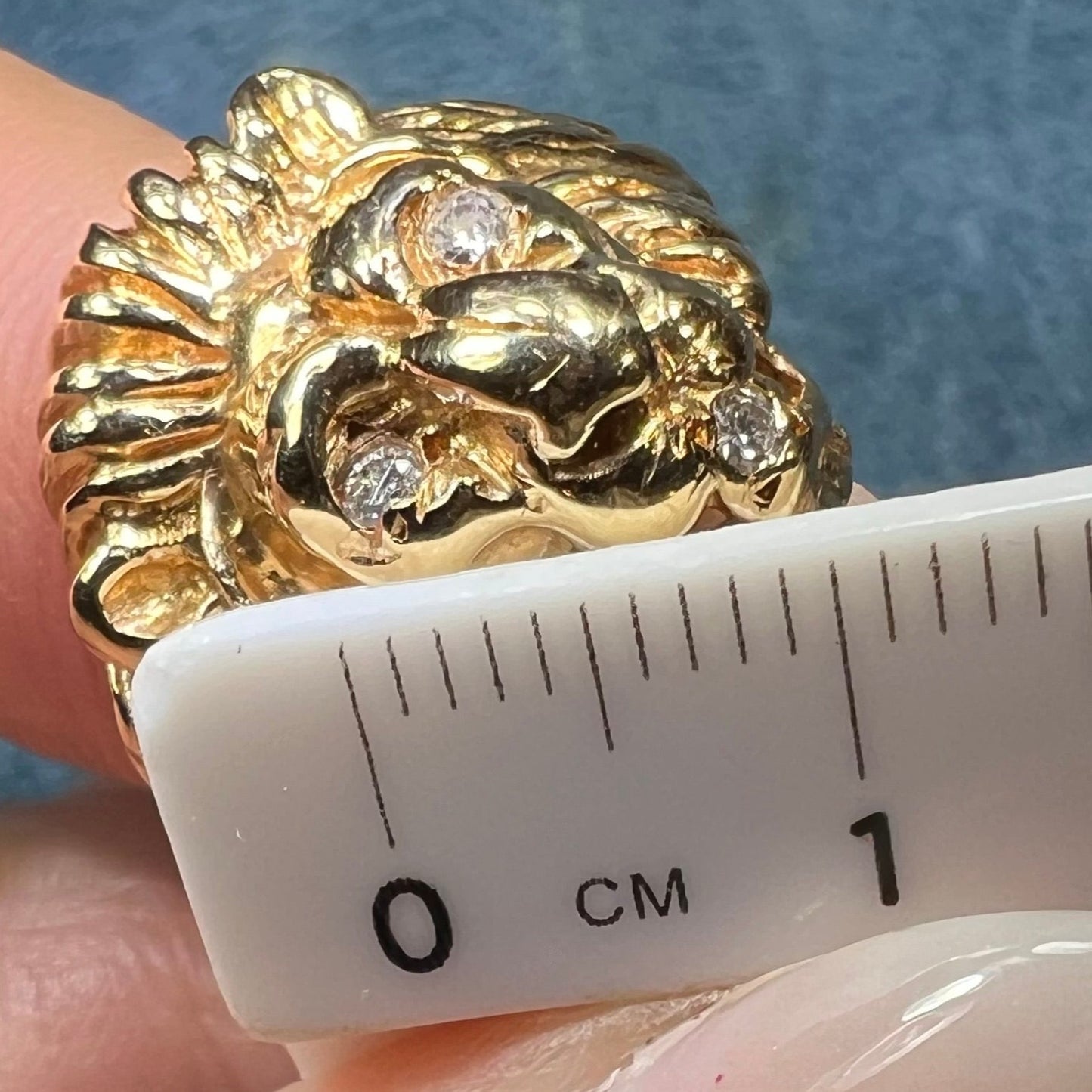 14k Gold Antique LION Head Ring w Rose-Cut Diamonds. 9g