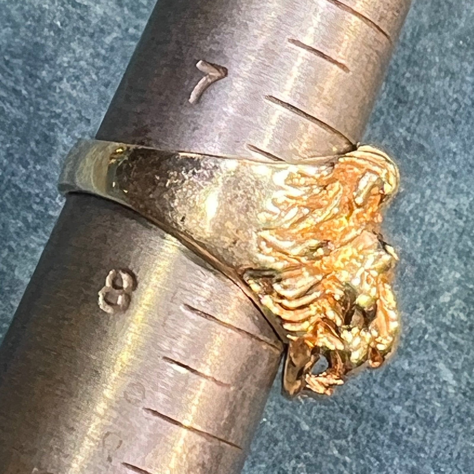 14k Gold Antique LION Head Ring w Rose-Cut Diamonds. 9g