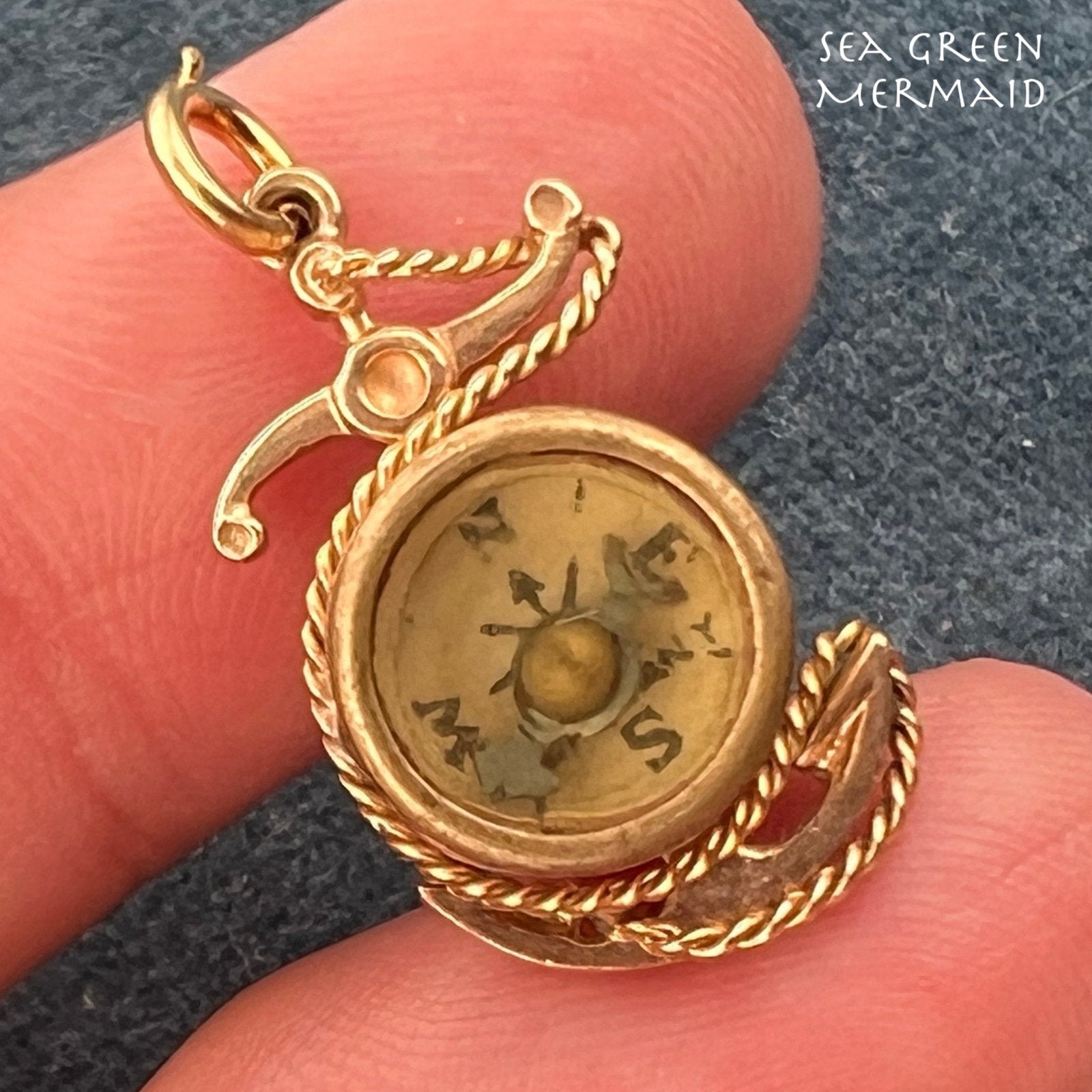 14k Gold Antique Sailor's COMPASS Anchor Pendant. 1" *Video*