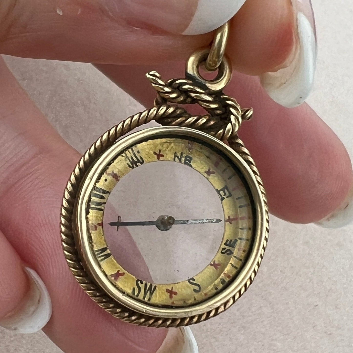 14k Gold Antique Sailor's COMPASS Pendant. 1.2" 8g *Video*