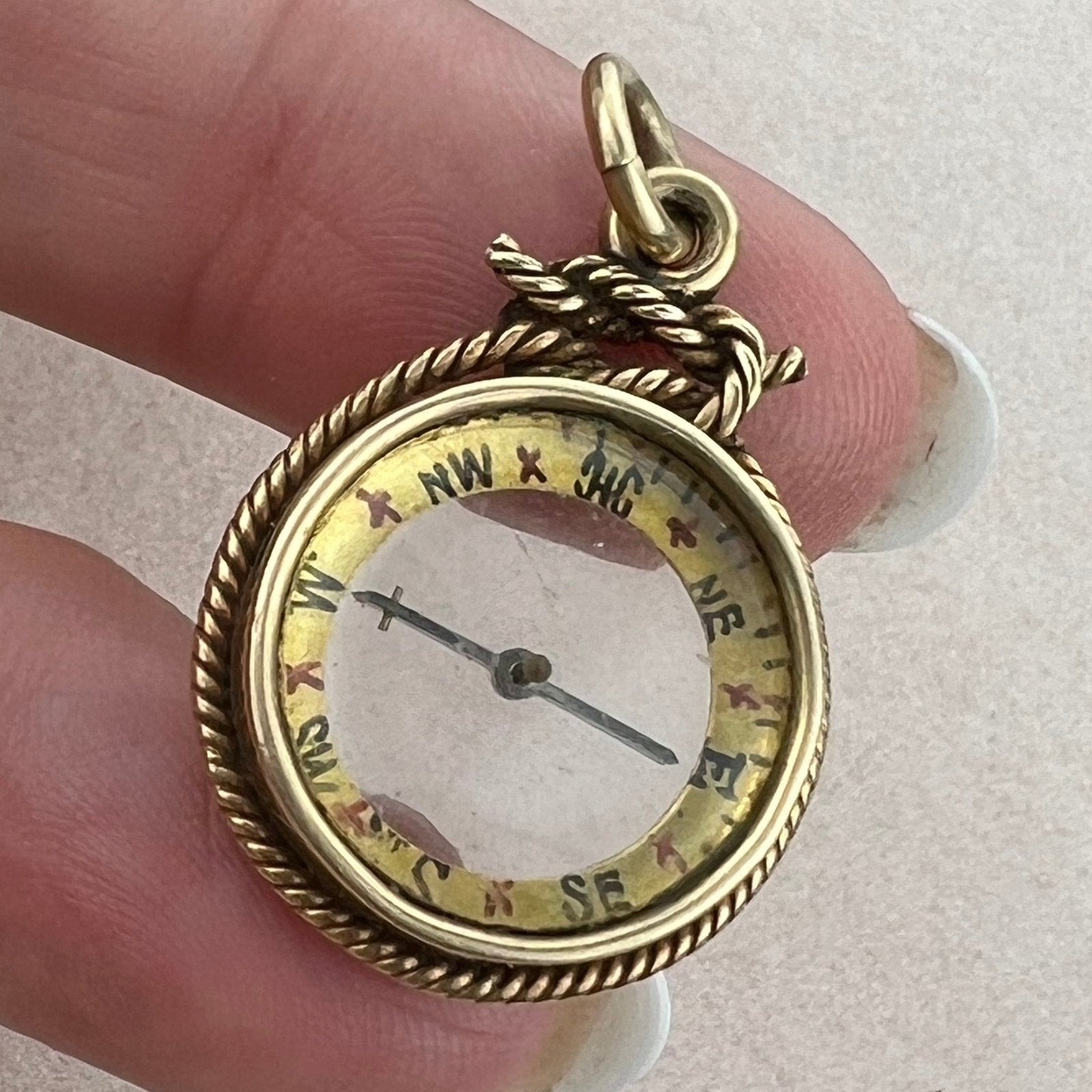 14k Gold Antique Sailor's COMPASS Pendant. 1.2" 8g *Video*