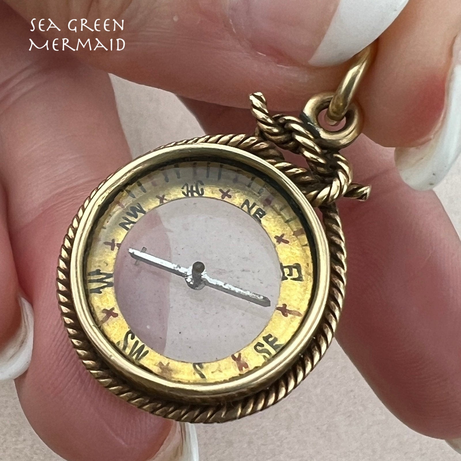 14k Gold Antique Sailor's COMPASS Pendant. 1.2" 8g *Video*