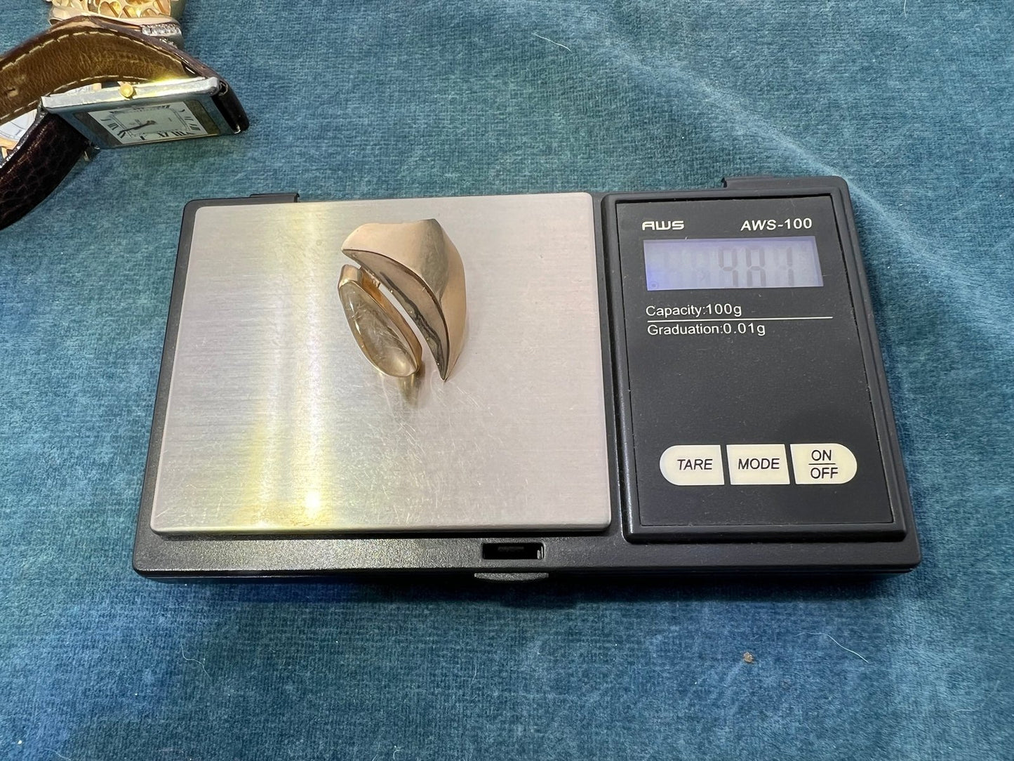 14k Gold Asymmetrical Crescent Moon Open Ring. MCM Modernist 10g