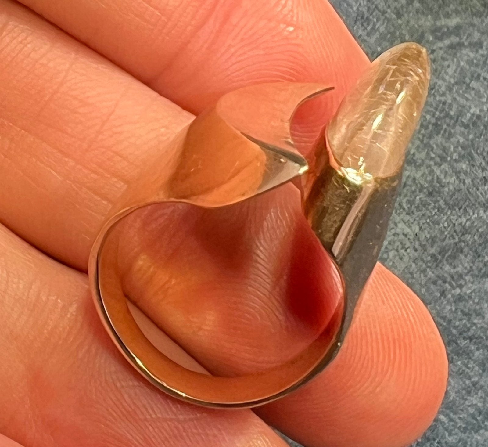 14k Gold Asymmetrical Crescent Moon Open Ring. MCM Modernist 10g