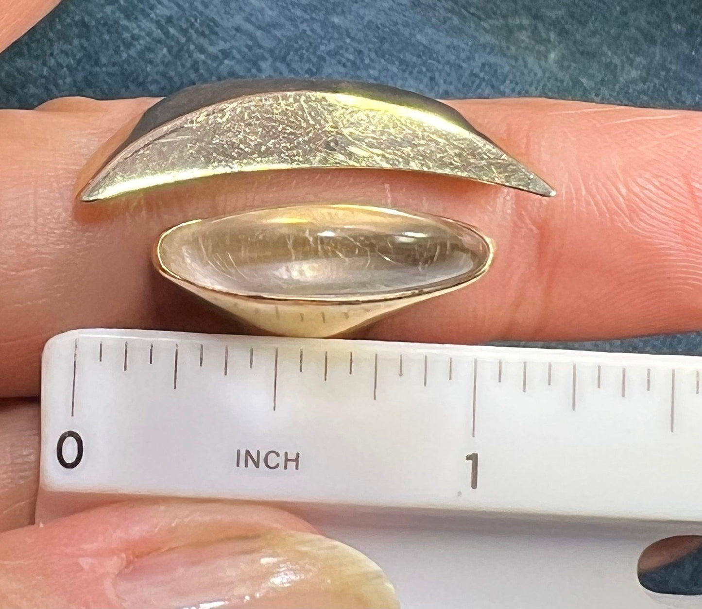 14k Gold Asymmetrical Crescent Moon Open Ring. MCM Modernist 10g