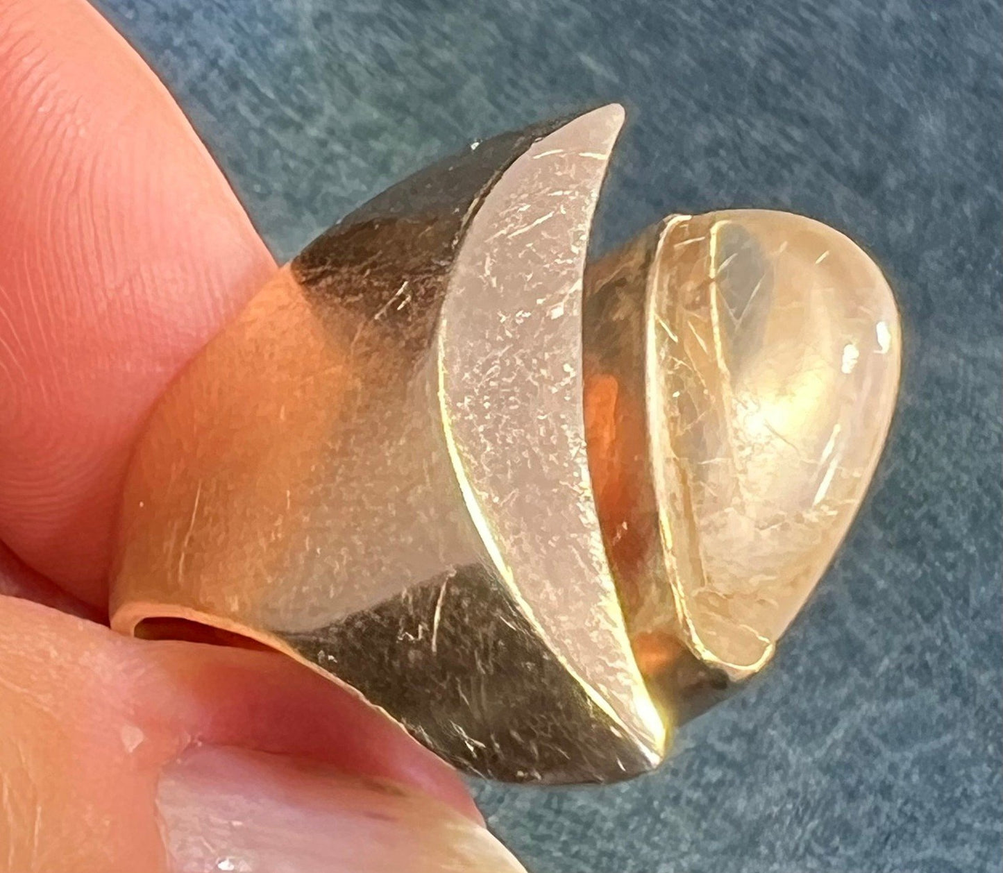 14k Gold Asymmetrical Crescent Moon Open Ring. MCM Modernist 10g