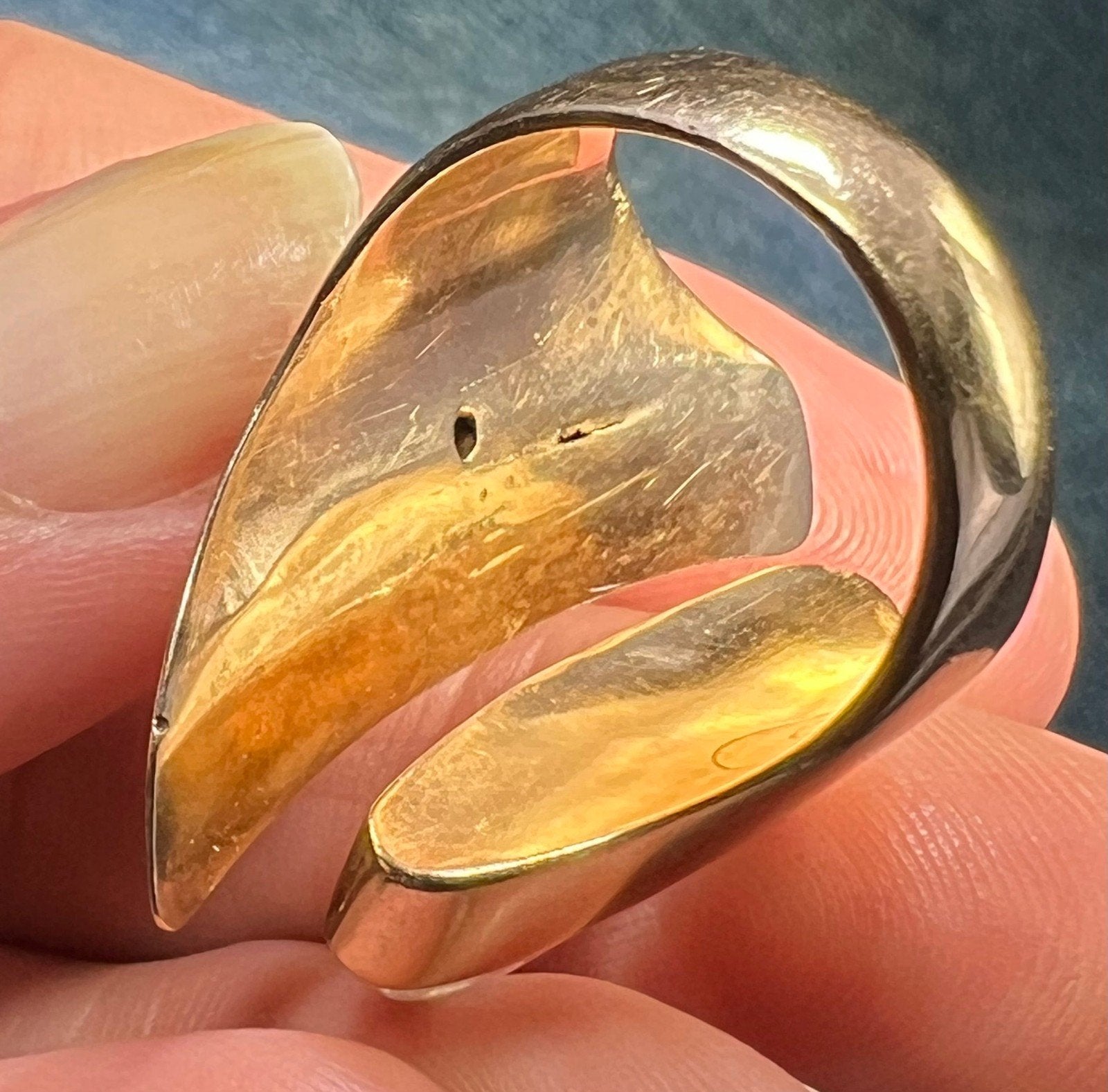14k Gold Asymmetrical Crescent Moon Open Ring. MCM Modernist 10g