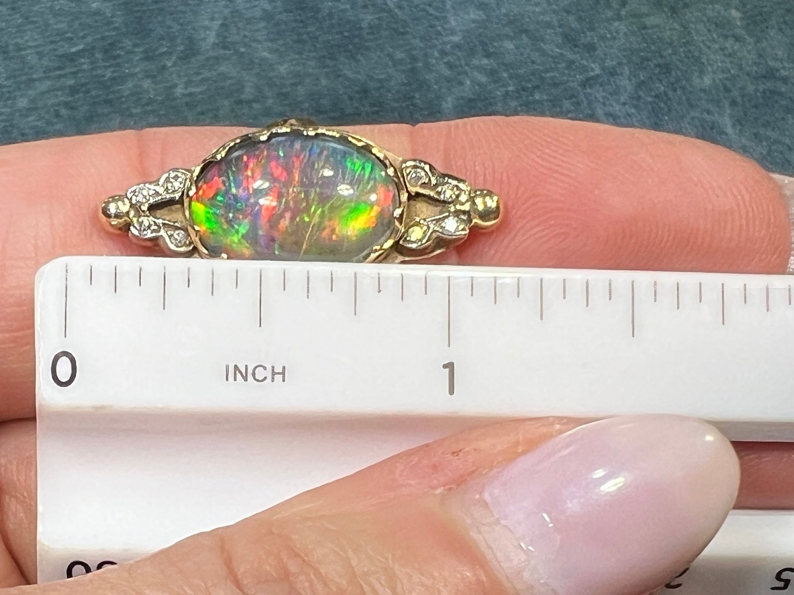 14k Gold Australian Black Opal Triplet Ring w Diamonds **VIDEO**