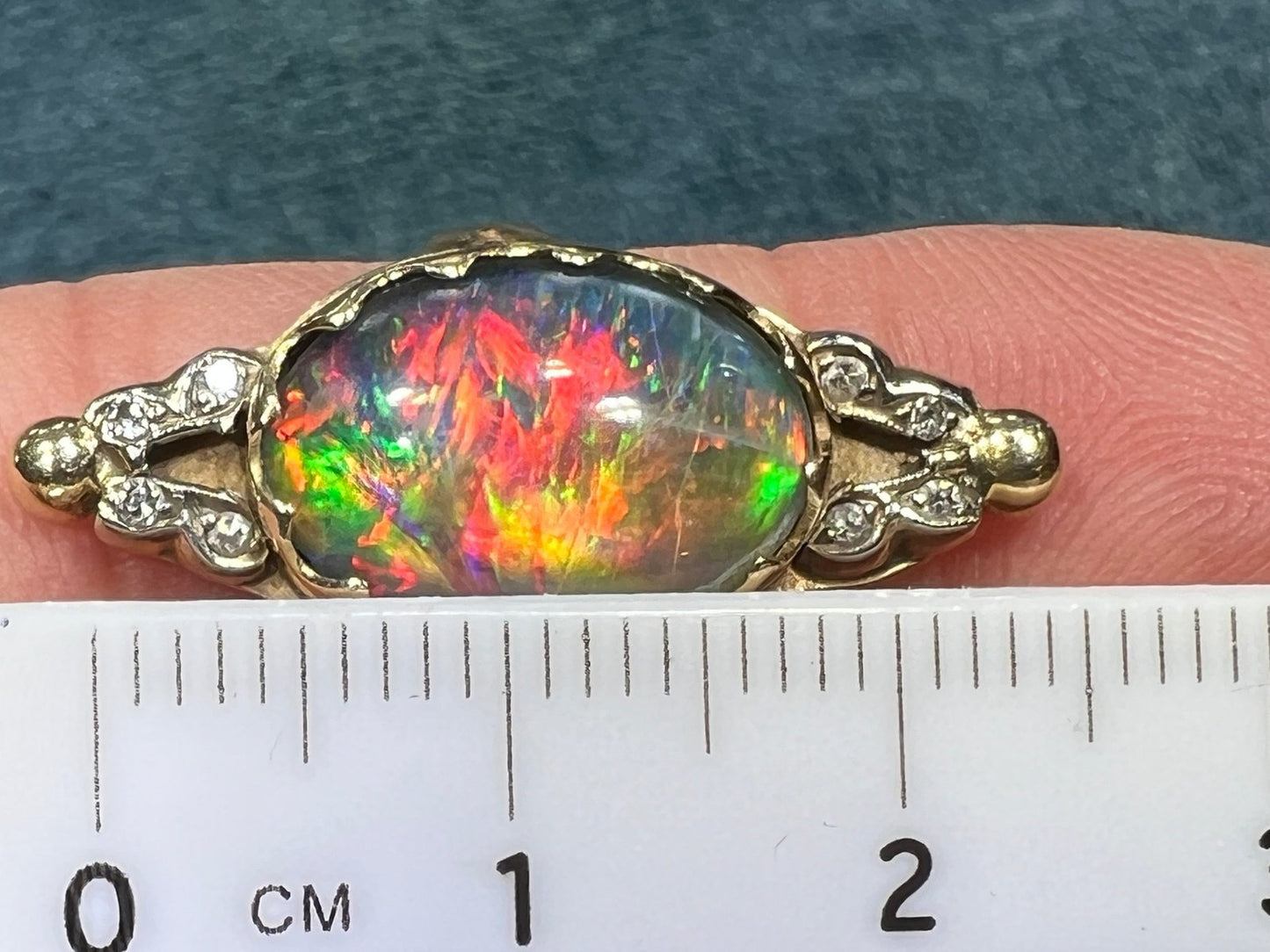 14k Gold Australian Black Opal Triplet Ring w Diamonds **VIDEO**