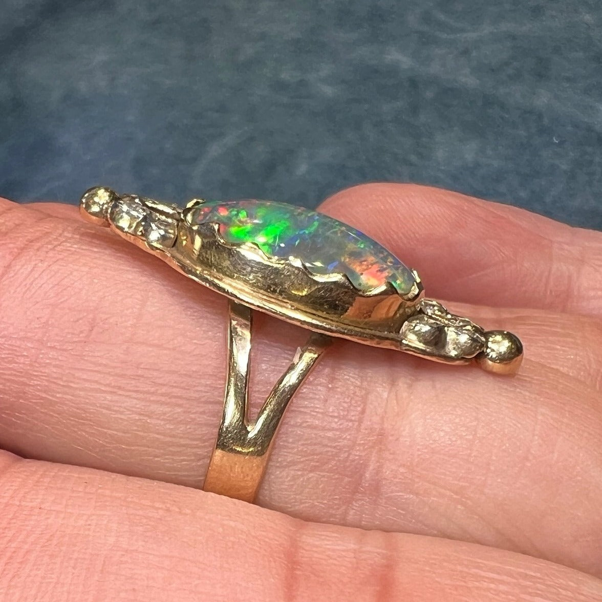 14k Gold Australian Black Opal Triplet Ring w Diamonds **VIDEO**