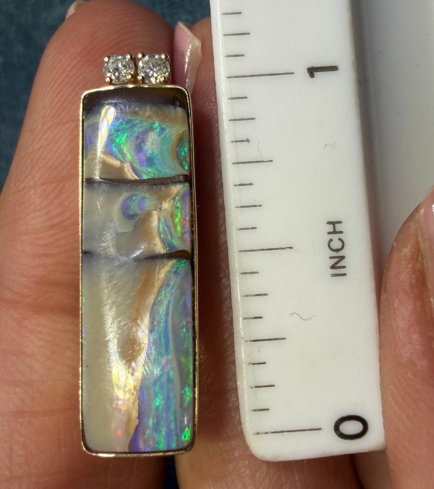 14k Gold Australian Boulder Opal + Diamond Earrings. 1.1" + 6g *Video*
