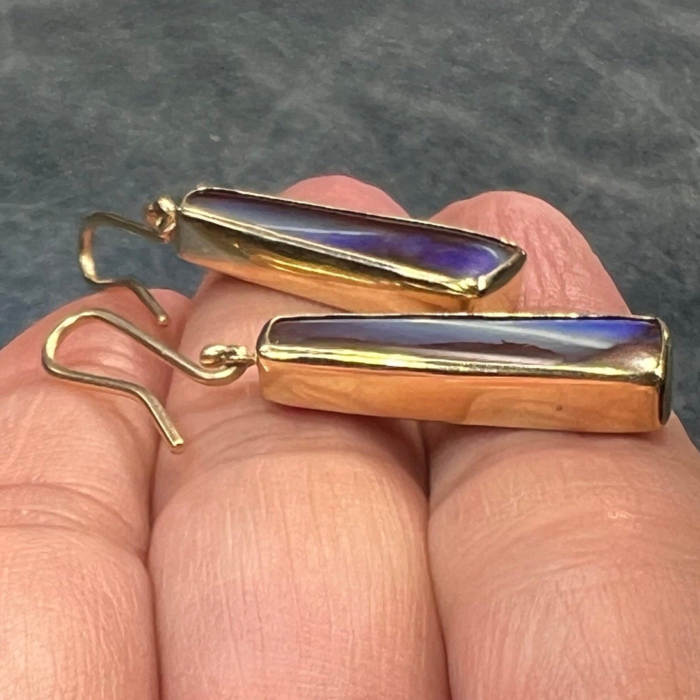 14k Gold Australian Boulder Opal Leverback Earrings. Designer *Video*