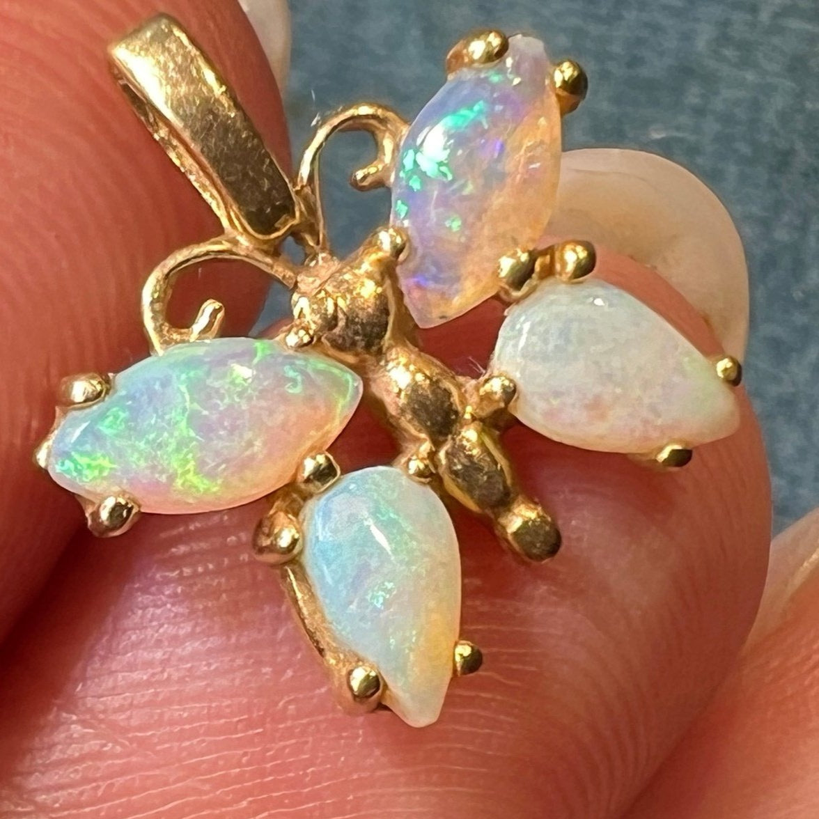 14k Gold Australian Jelly Opal BUTTERFLY Pendant *Video*