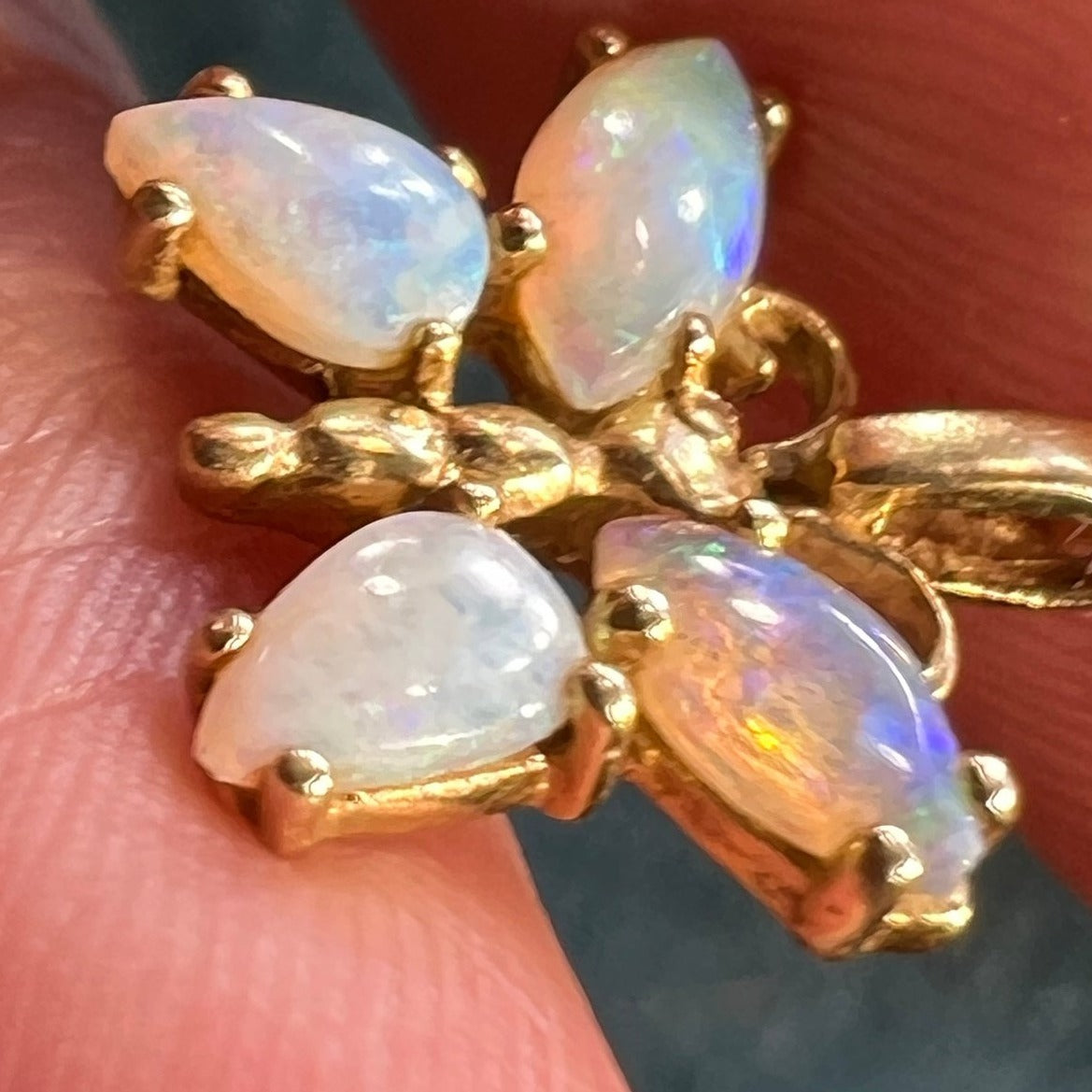 14k Gold Australian Jelly Opal BUTTERFLY Pendant *Video*