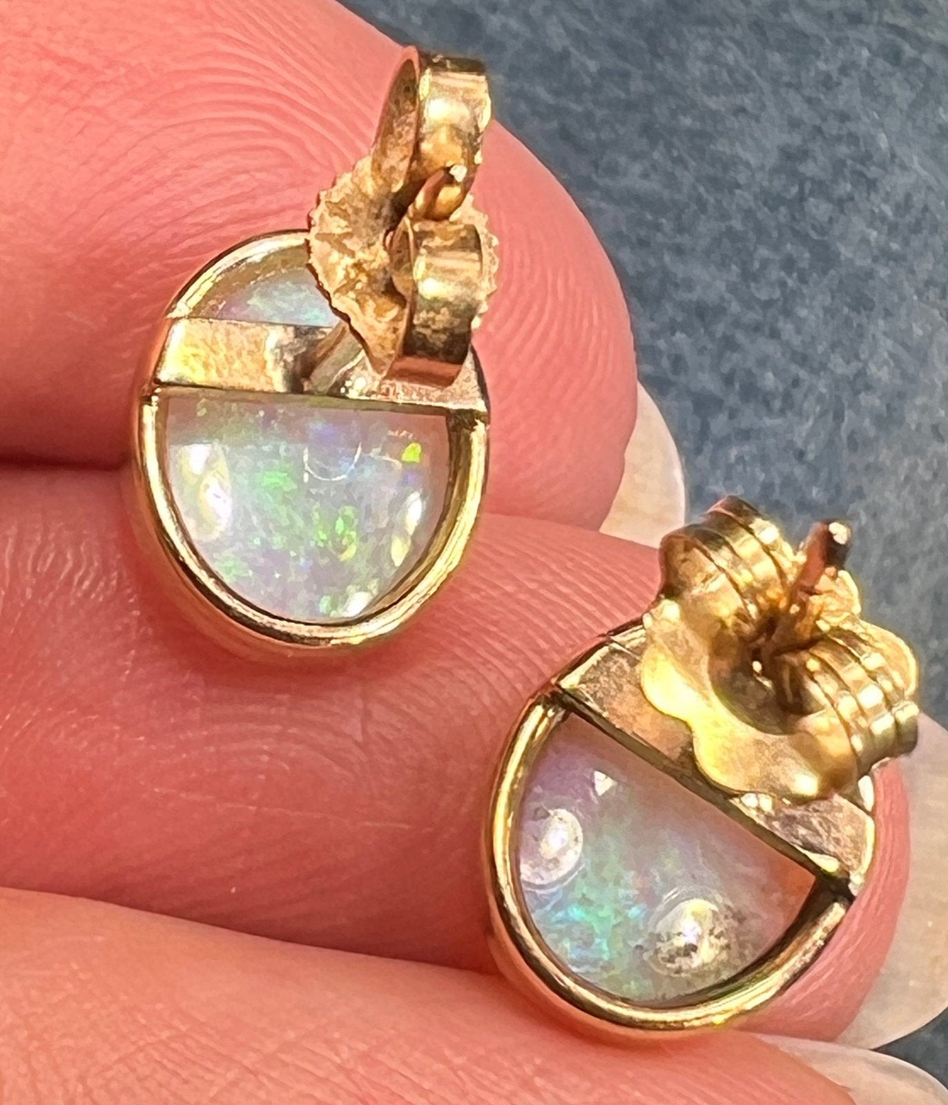 14k Gold Australian Jelly Opal Oval Bezel-Set Earrings *Video*