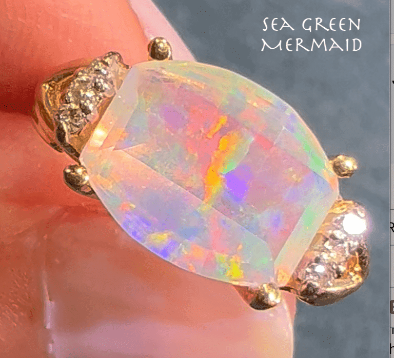 14k Gold Australian Jelly Opal Ring w Diamond Accents **VIDEO**