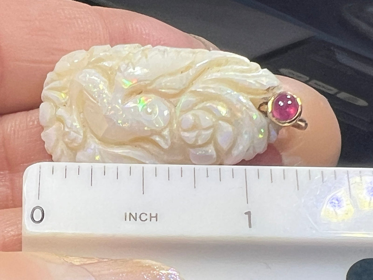 14k Gold Australian Opal Carved Song Bird Pendant *Video* 1.5"