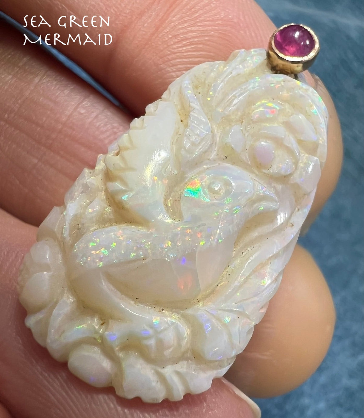 14k Gold Australian Opal Carved Song Bird Pendant *Video* 1.5"
