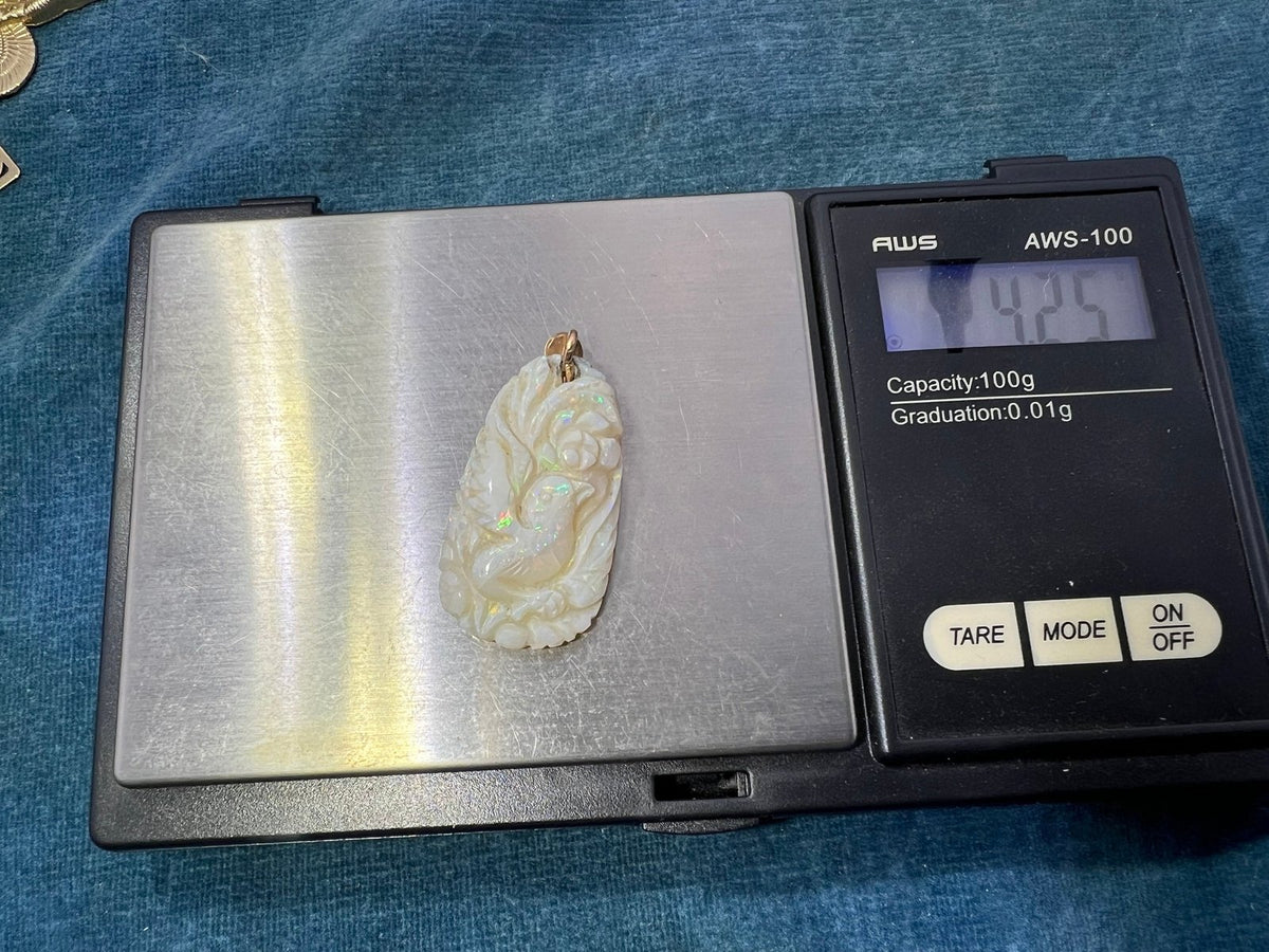 14k Gold Australian Opal Carved Song Bird Pendant *Video* 1.5"