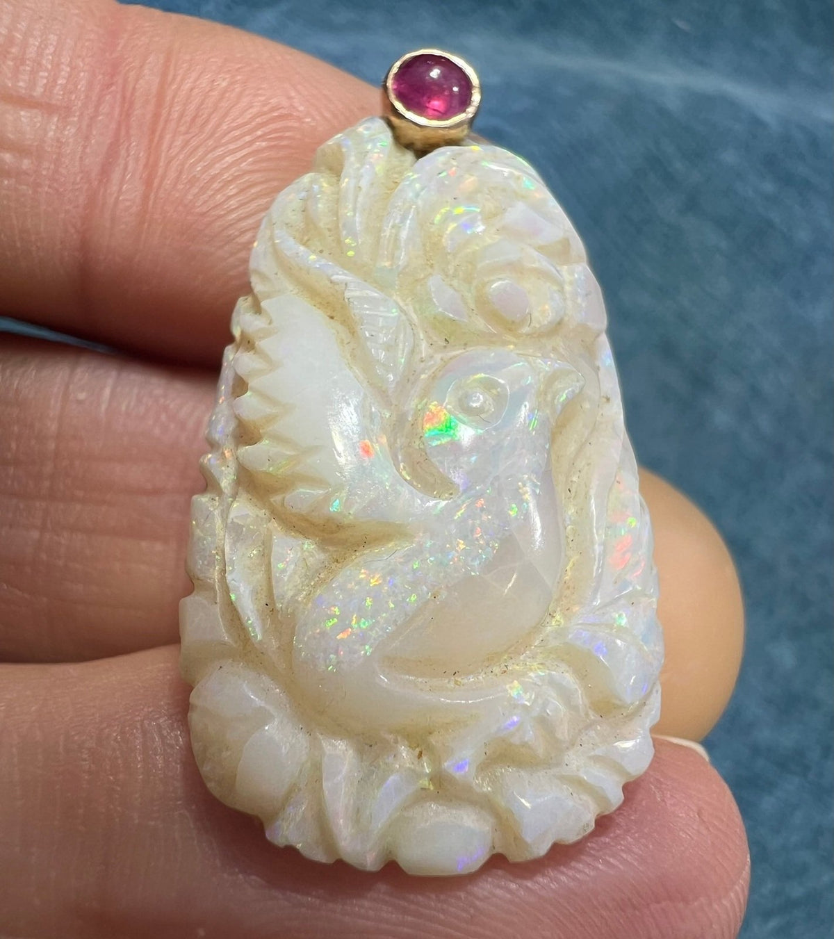 14k Gold Australian Opal Carved Song Bird Pendant *Video* 1.5"