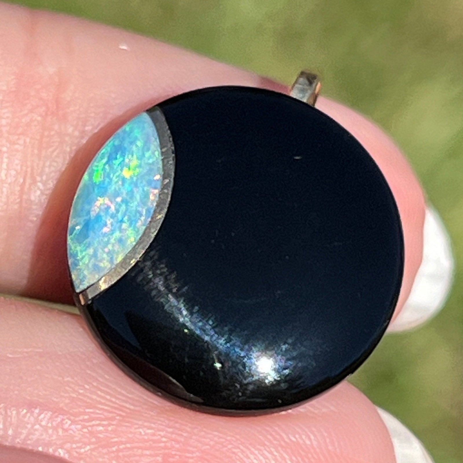 14k Gold Australian Opal Crescent MOON in Onyx Lunar Earrings **Video** L