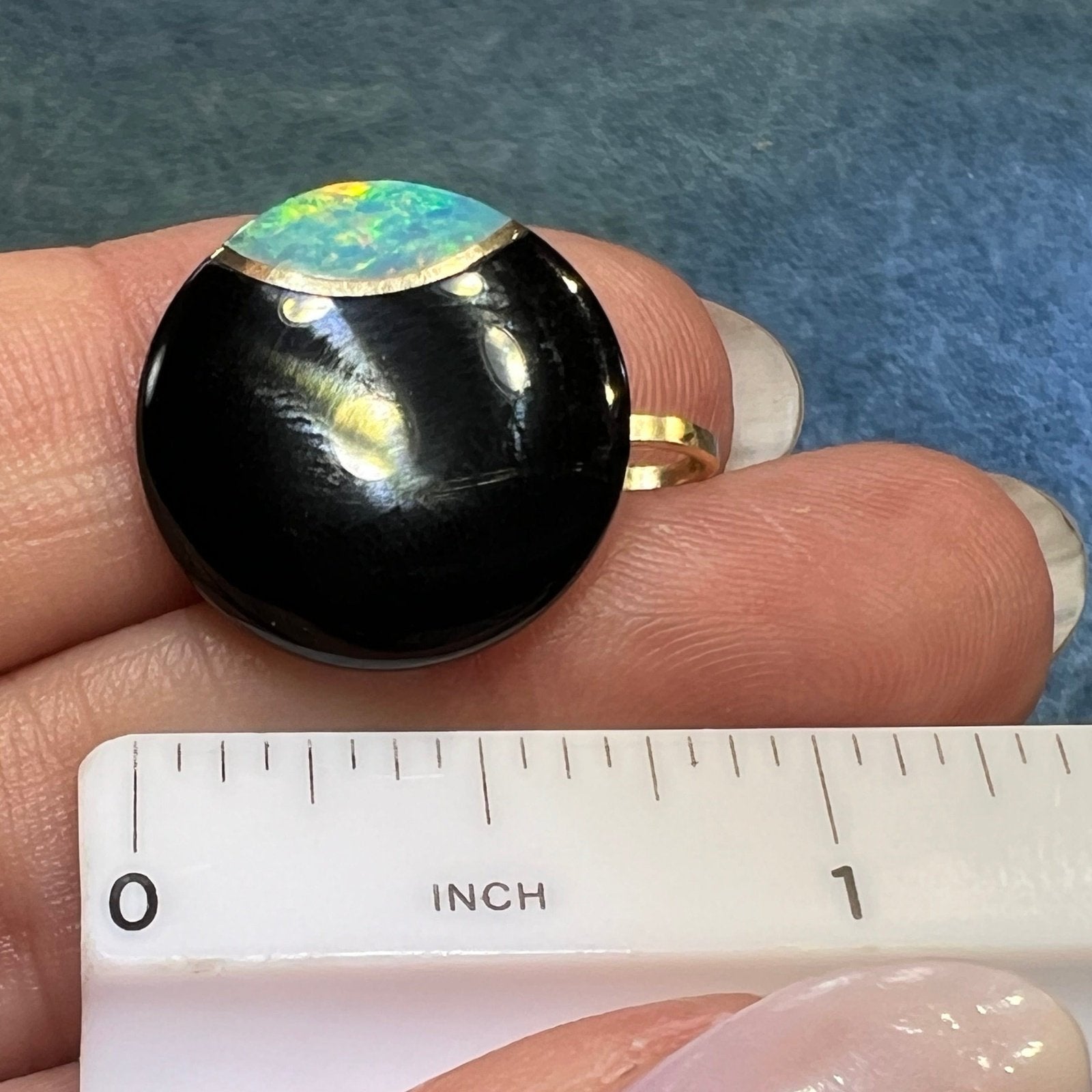 14k Gold Australian Opal Crescent MOON in Onyx Lunar Earrings **Video** L