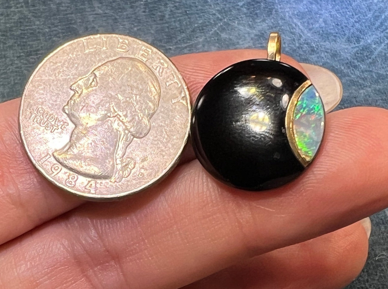 14k Gold Australian Opal Crescent MOON in Onyx Lunar Earrings **Video** R