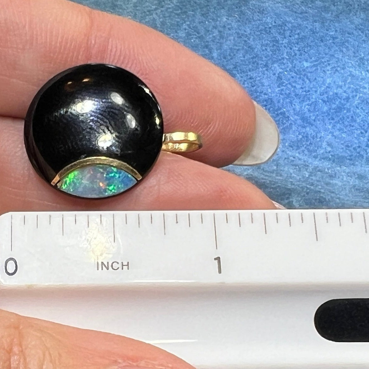 14k Gold Australian Opal Crescent MOON in Onyx Lunar Earrings **Video** R