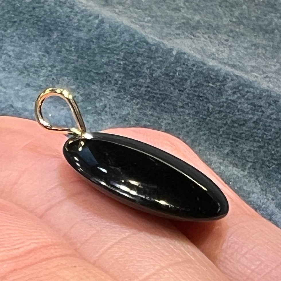 14k Gold Australian Opal MOON in Onyx Disk Pendant *Video*