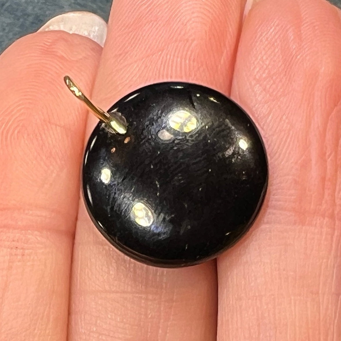 14k Gold Australian Opal MOON in Onyx Disk Pendant *Video*