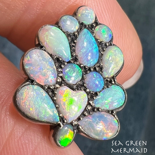 14k Gold Australian Opal Multi-Gem Cluster Heart Pendant *Video*