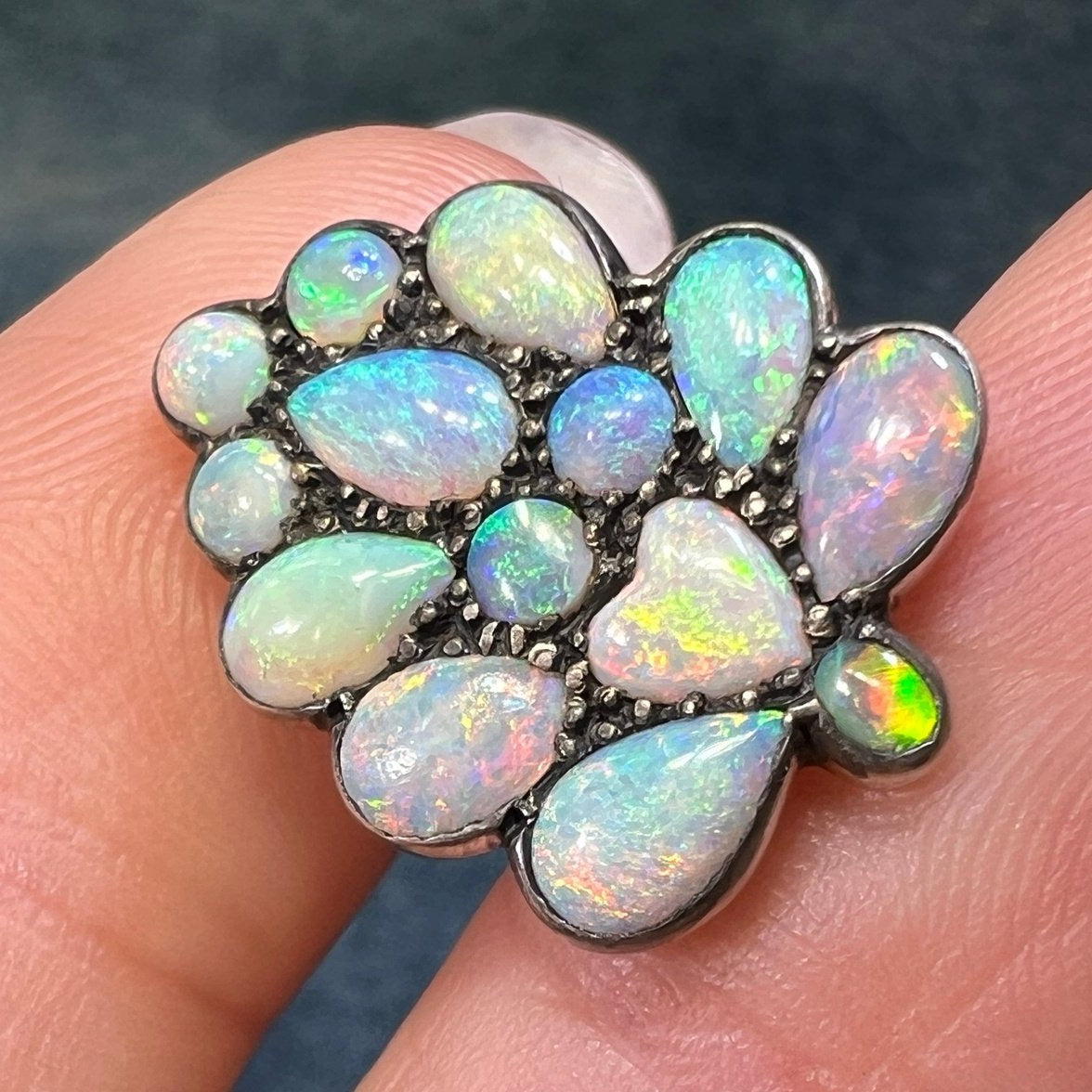 14k Gold Australian Opal Multi-Gem Cluster Heart Pendant *Video*