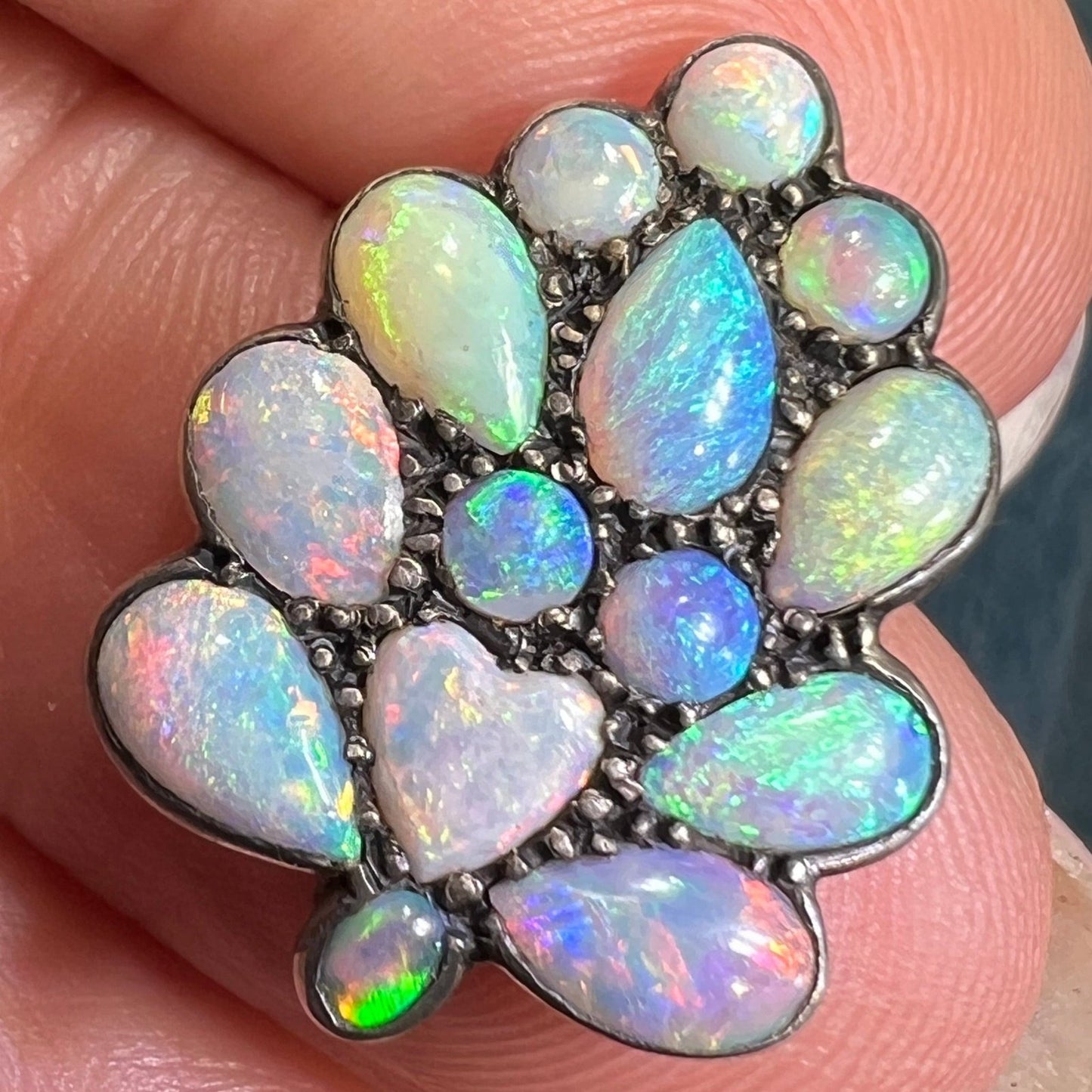 14k Gold Australian Opal Multi-Gem Cluster Heart Pendant *Video*