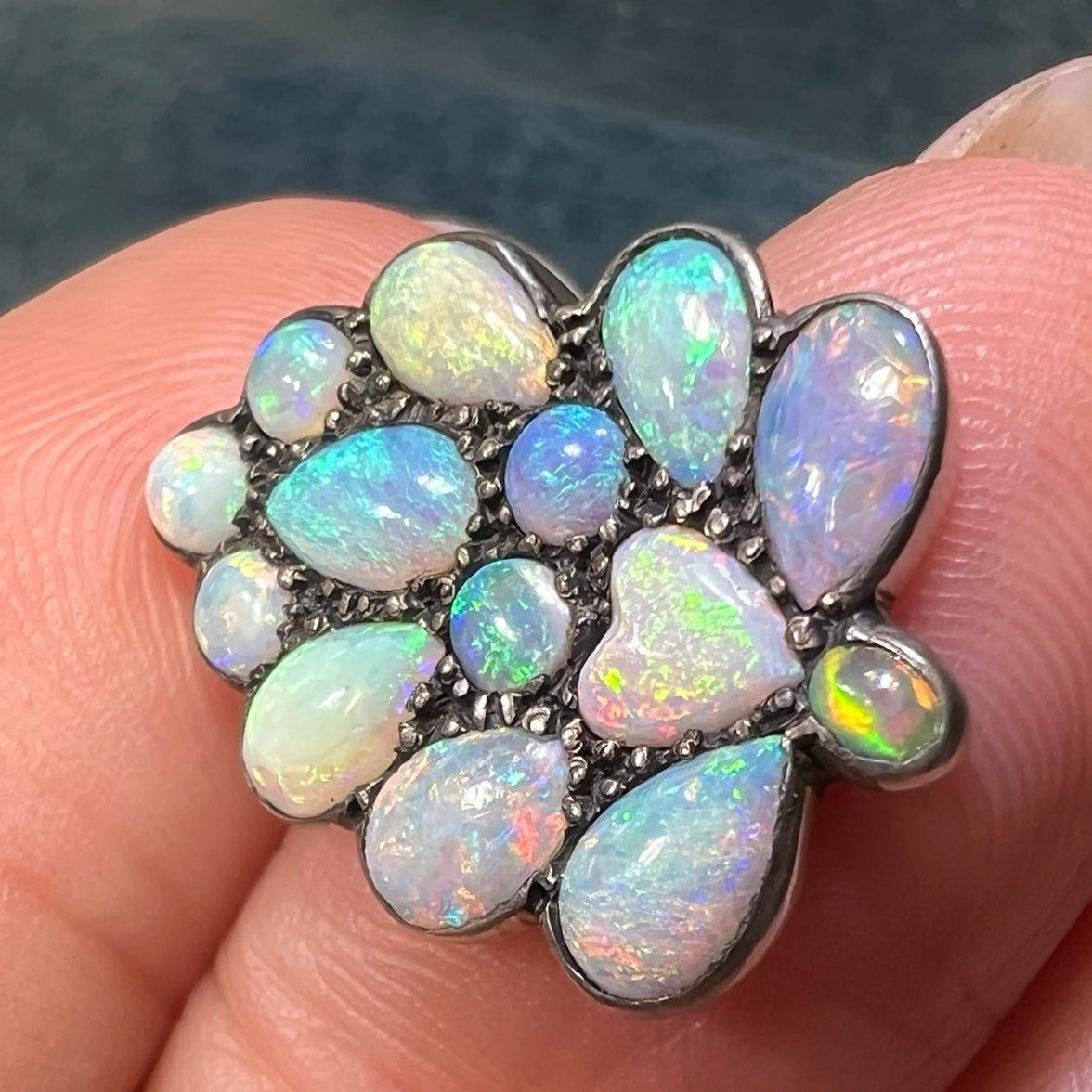 14k Gold Australian Opal Multi-Gem Cluster Heart Pendant *Video*