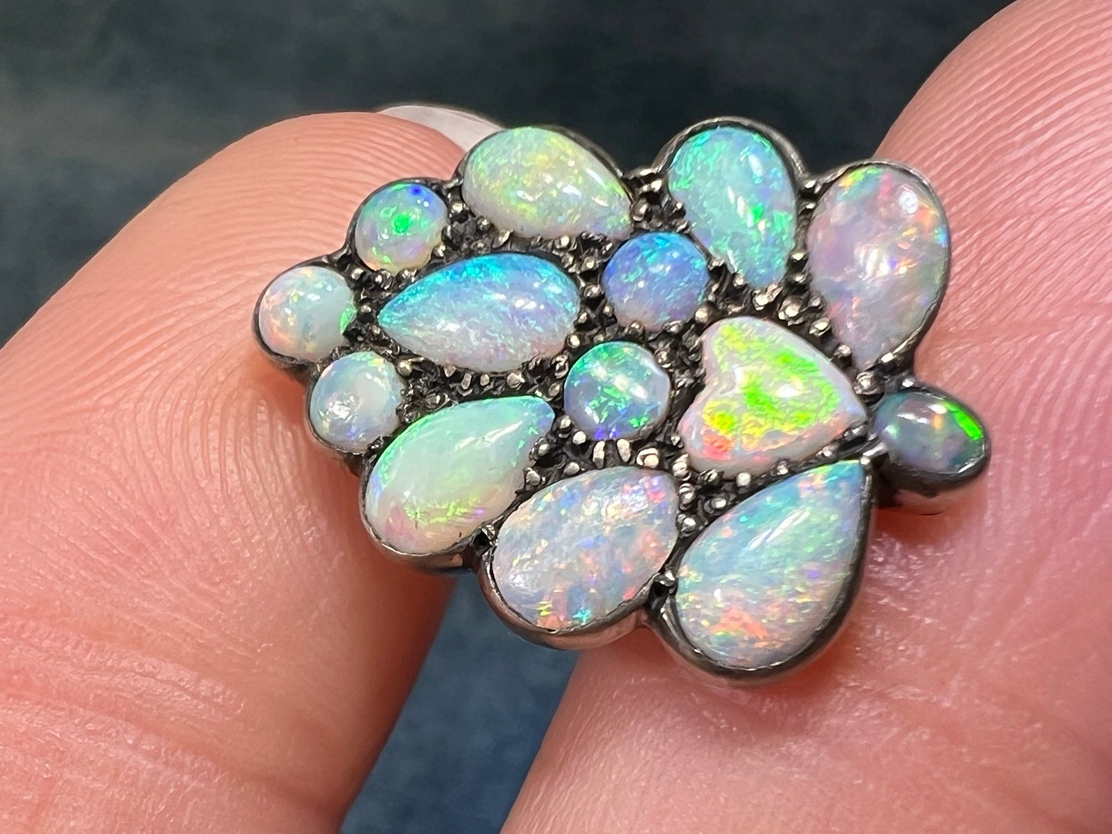 14k Gold Australian Opal Multi-Gem Cluster Heart Pendant *Video*