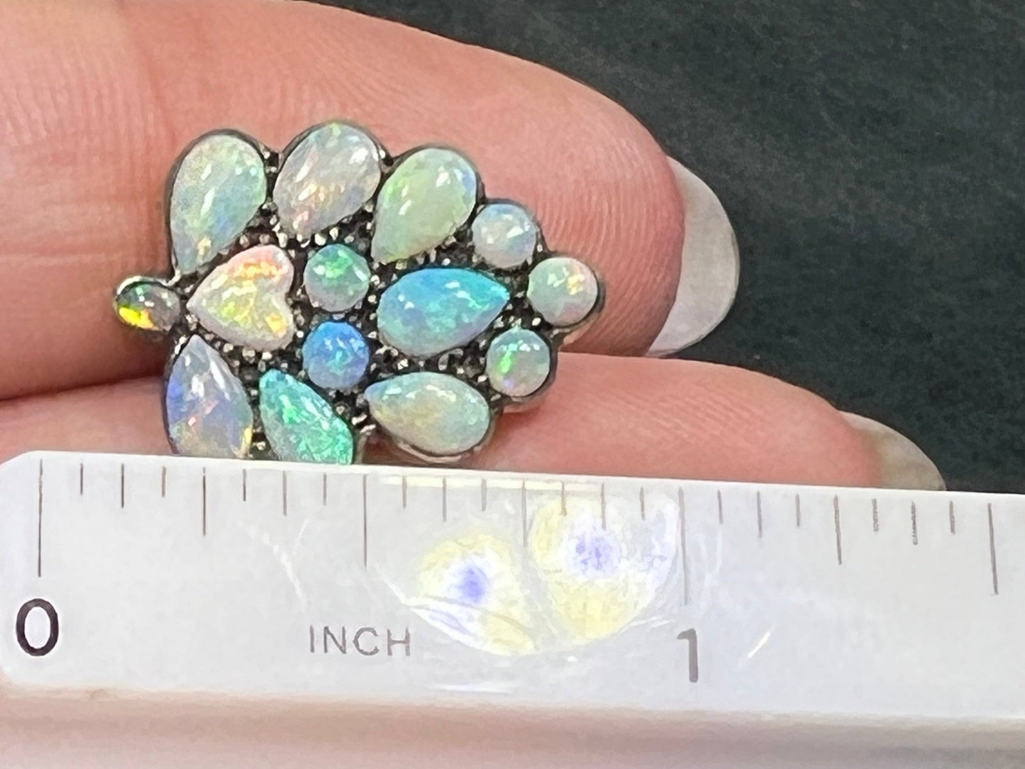 14k Gold Australian Opal Multi-Gem Cluster Heart Pendant *Video*