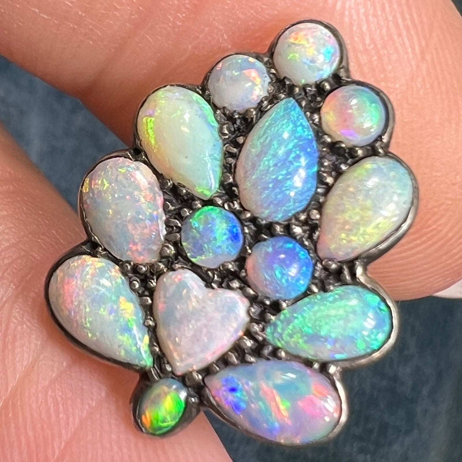 14k Gold Australian Opal Multi-Gem Cluster Heart Pendant *Video*