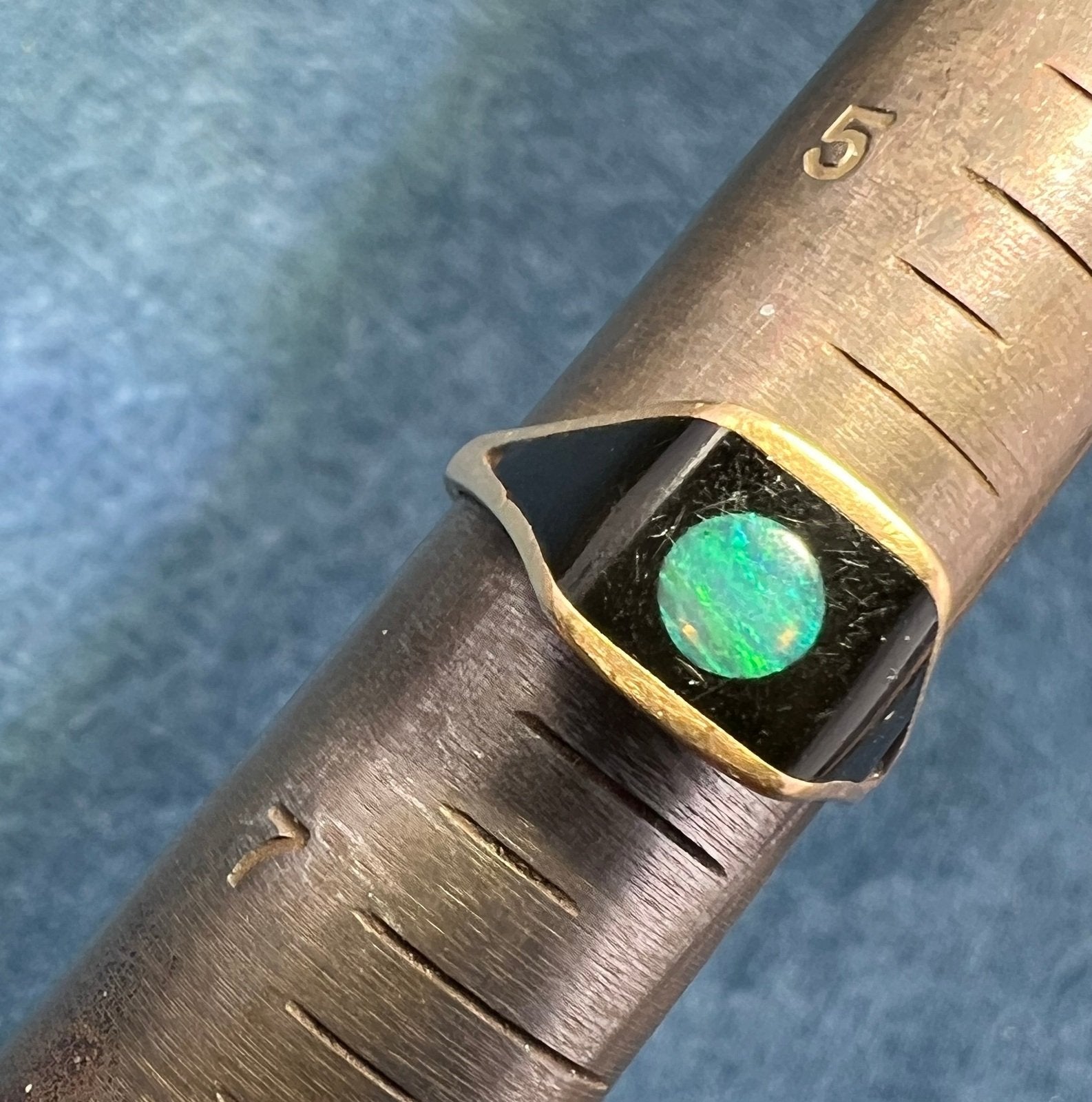 14k Gold Australian Opal + Onyx Full MOON in Lunar Signet Ring *Video*