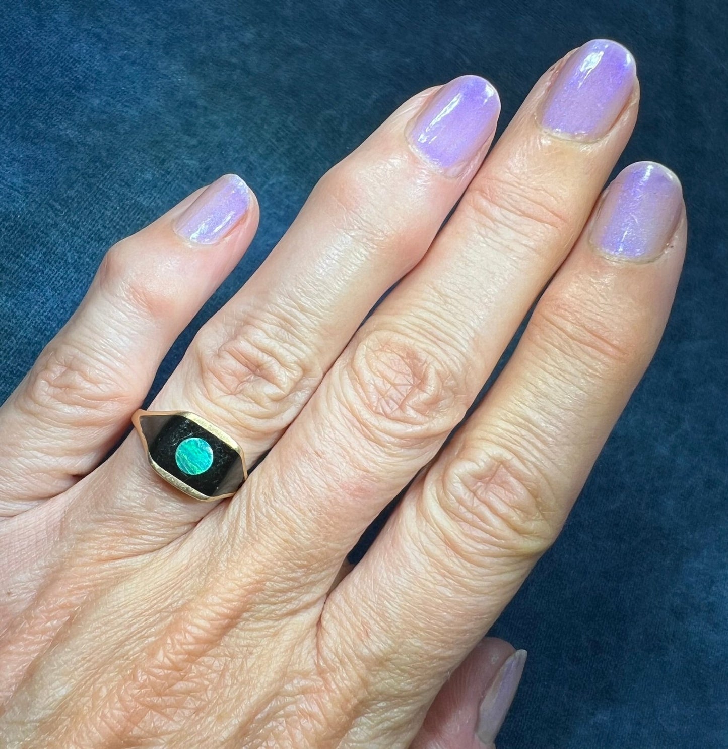 14k Gold Australian Opal + Onyx Full MOON in Lunar Signet Ring *Video*
