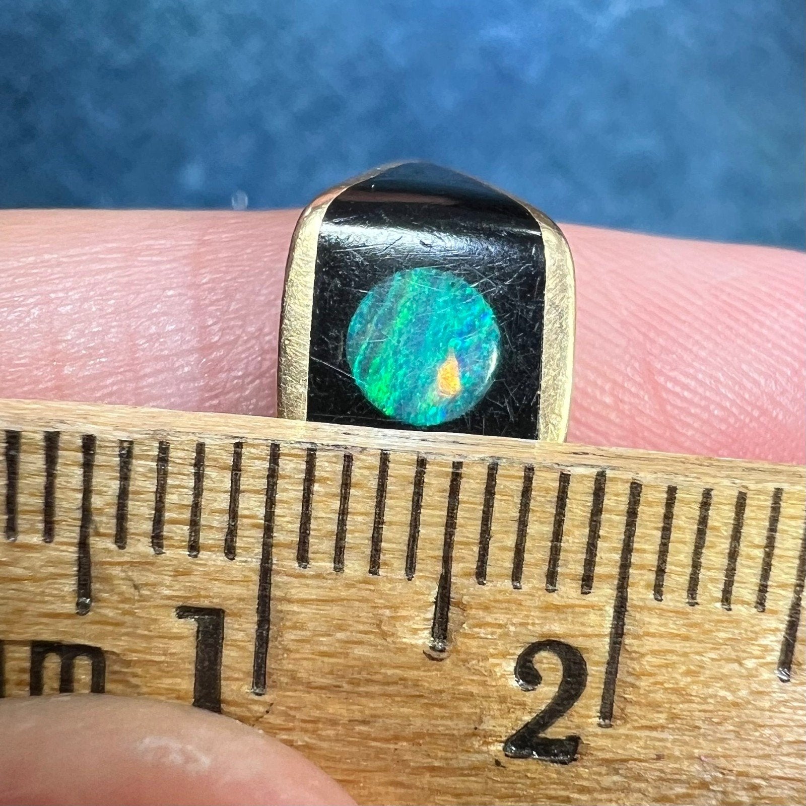 14k Gold Australian Opal + Onyx Full MOON in Lunar Signet Ring *Video*