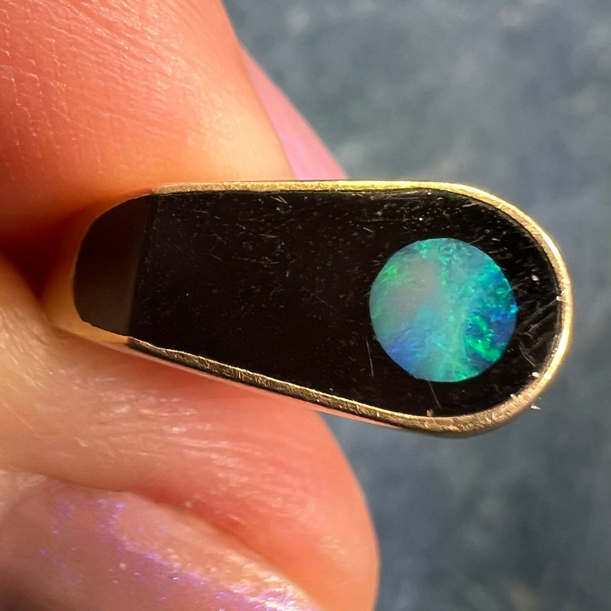 14k Gold Australian Opal + Onyx Lunar Ring. MCM Modern *Video*