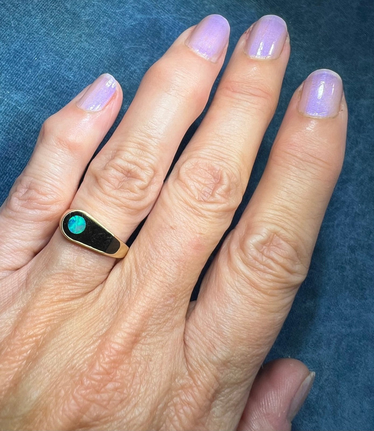 14k Gold Australian Opal + Onyx Lunar Ring. MCM Modern *Video*