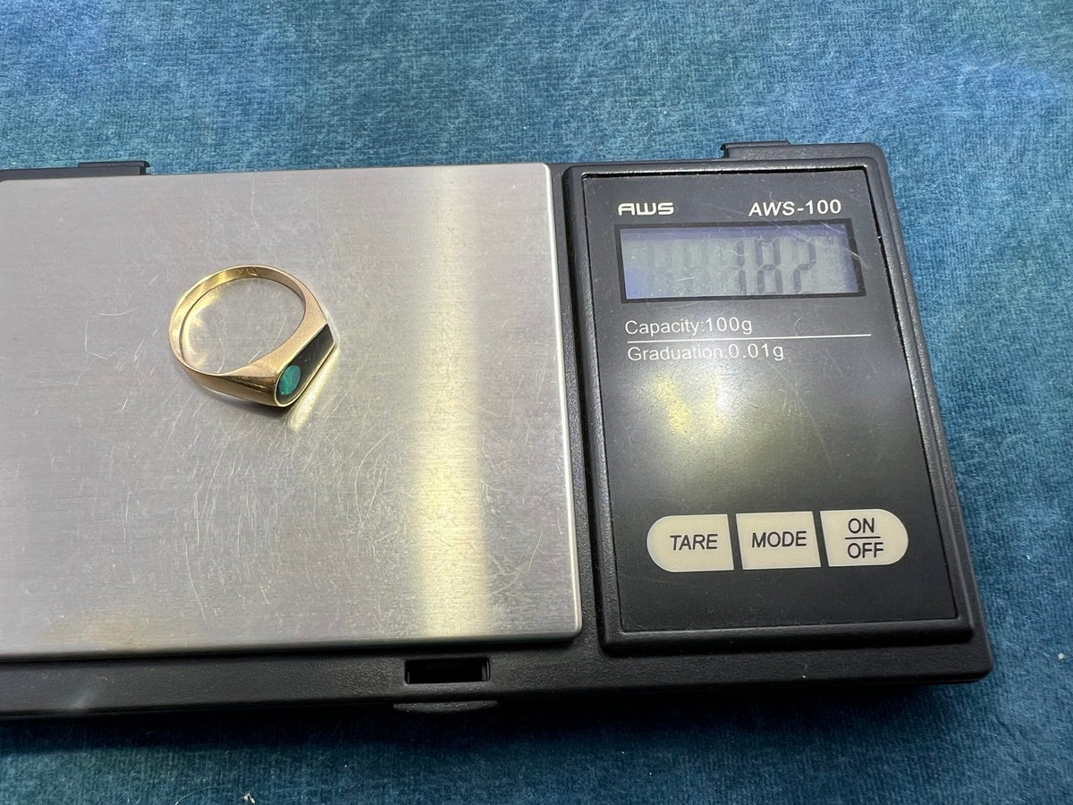 14k Gold Australian Opal + Onyx Lunar Ring. MCM Modern *Video*