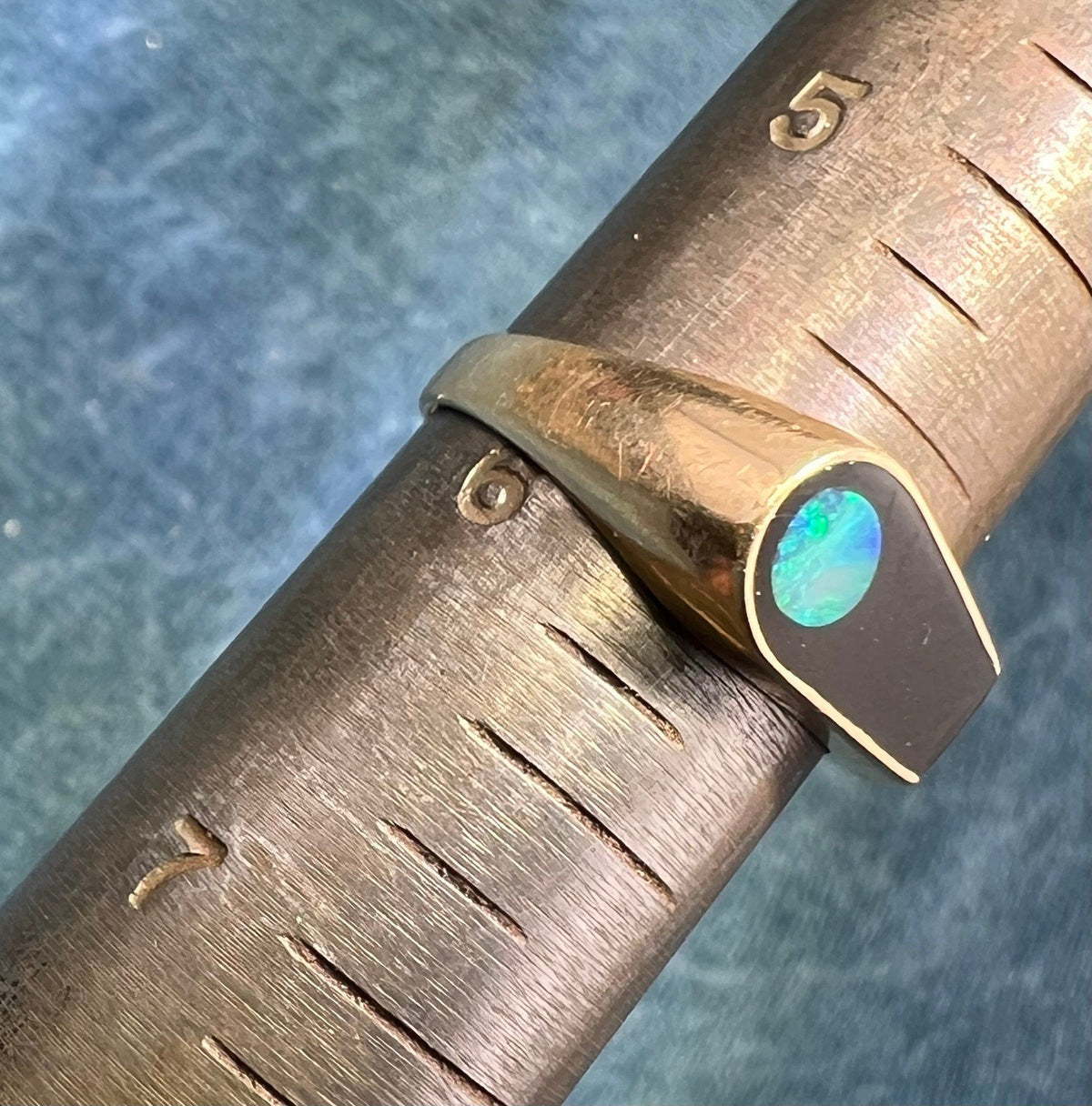 14k Gold Australian Opal + Onyx Lunar Ring. MCM Modern *Video*