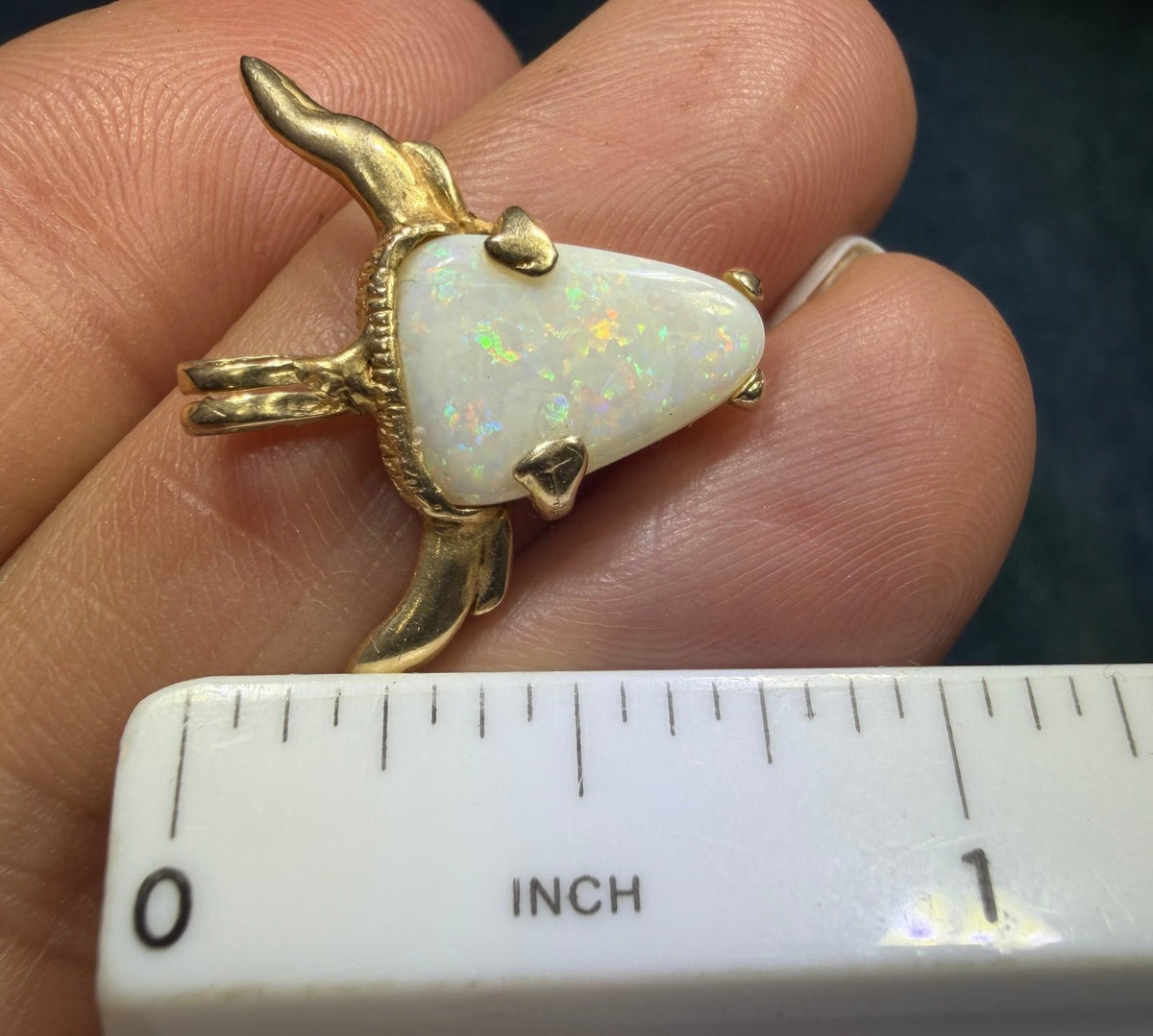 14k Gold Australian Opal TEXAS Longhorn Steer Pendant. OOAK *Video*