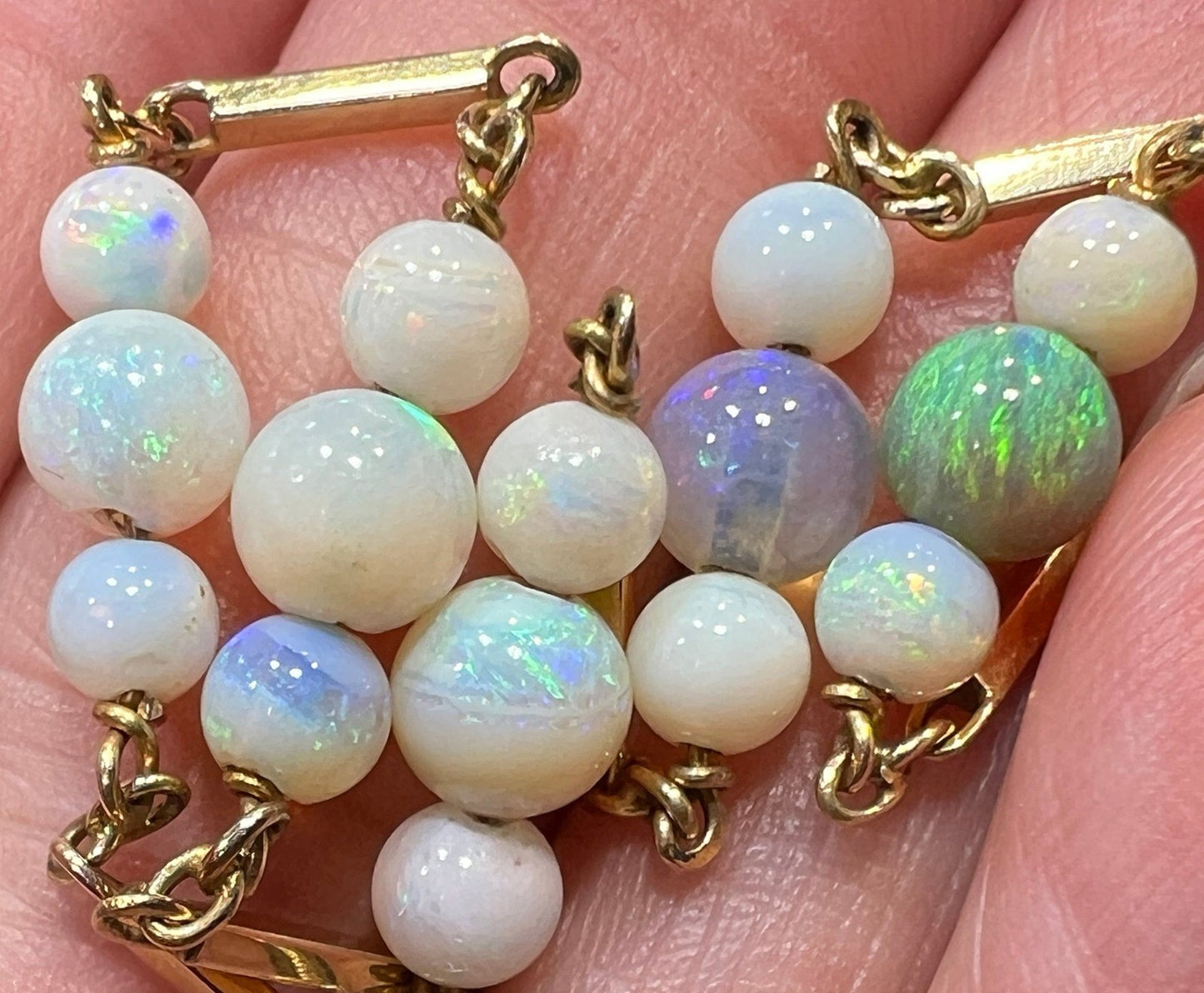 14k Gold Australian Opal Watch Fob Chain Necklace. 20" + 7g *Video*