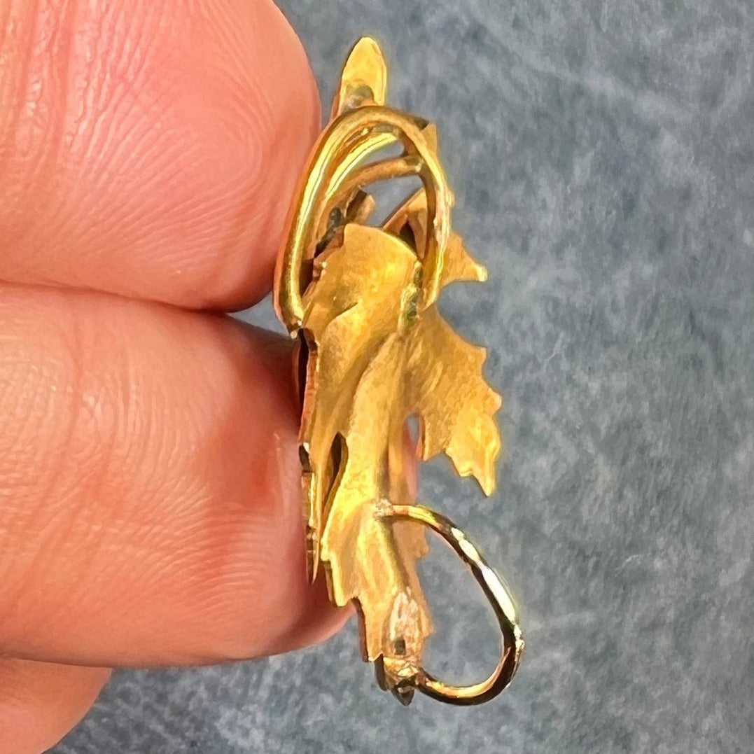 14k Gold Autumn Scottish Maple Leaf Pendant w Seedlings